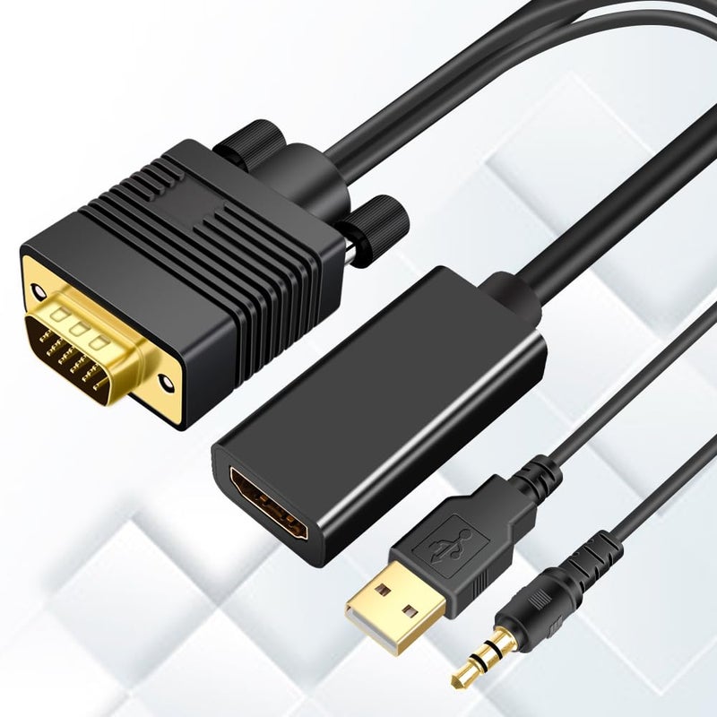Kirzi محول VGA (مصادر) إلى HDMI (عرض) ، محول 1080P مع صوت + طاقة USB من كمبيوتر / لابتوب VGA إلى تلفاز / شاشة HDMI ، ذكر إلى أنثى (1 قدم) - Image 1